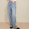 Jeans Rectos de Pierna Ancha de Cintura Alta de Cáñamo y Lyocell para Mujer, Primavera y Verano, con Efecto de Caída, Ligeramente Acampanados, Adelgazantes, Cómodos, Pantalones Largos Casuales