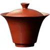 Conjunto de chá kung fu gaiwan de argila roxa de minério bruto Zhuni Mojing, tigela de chá gaiwan três talentos de argila roxa para uso doméstico, conjunto em caixa de presente