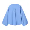 Camisa de Popelina Azul de Manga Larga Estilo Globo para Mujer Primavera 2026 Estilo Europeo y Americano 1456