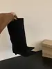 Botas de Cuero Melanoidas de Punta Fina con Tacón de Aguja Hasta la Rodilla para Mujer 2026 Nuevo Estilo Tacto de Alta Gama Ante Pantorrilla Ancha Adelgazantes Botas de Moda