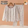 Nuevo conjunto de pijama de algodón puro para niñas con dibujos animados para el otoño, ropa interior para niños, tops y pantalones de otoño, conjunto de ropa interior para bebés niños