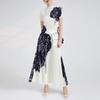 Moda Elegante Plisado de Dos Piezas para Mujer Verano Nuevo Estampado Suelto Camiseta de Manga Corta Traje de Falda Larga