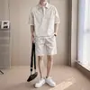 Conjunto de Shorts de Manga Corta de Color Sólido de Verano para Hombre Estilo Coreano Ins Casual Estilo Japonés Versátil Holgado Conjunto POLO Dos Piezas