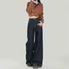 Jeans de Mezclilla Azul Oscuro de Cintura Alta Pierna Ancha para Mujer Otoño 2025 Nuevos Retro Perezosos Relajados de Pierna Recta Largos hasta el Suelo
