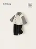 Roupa infantil Bangxuan, camisa xadrez de outono, colete de cavalheiro para bebês meninos, conjunto de calça casual de três peças para meninos