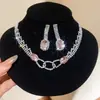 ¡Lujo europeo y americano! Collar de flor de circón de colores con gota de agua, cadena para clavícula de estilo court vintage, joyería de lujo ligero de alta gama
