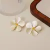Pendientes de Botón de Flor para Chica con Temperamento Fresco Coreanos Nuevos Personalidad Moda Dulces Coloridos Flor de Doble Capa con Pintura en Spray