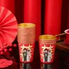 Vasos de Papel Desechables para Boda Lámina Dorada Lujo Extra Gruesos Vasos Felices para Boda Banquete de Boda Vasos para Agua Vasos Rojos para Té de Boda para el Hogar