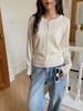 Estilo Suave Suave y Ceroso Coreano Nuevo Cárdigan de Punto con Cuello Redondo Chaqueta de Lana de Manga Larga Superior Color Puro Adelgazante Transfronterizo
