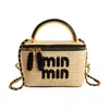 Bolso cubo de moda bordado nuevo para mujer transfronterizo, bolso tote tejido de paja y bambú, bolso cruzado para la playa y la costa