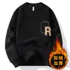 Suéter masculino inverno forrado com lã grossa quente gola redonda base camisa juventude masculino dupla face lã austríaca grão casual top