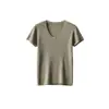 Ropa Hongmi/Versátil de Primavera y Verano Ajustada Manga Corta Elegante Camiseta de Punto Cuello en U Camiseta para Mujer