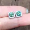 Pendientes de Oro Blanco Chapado en Oro con Ocho Corazones y Ocho Flechas, Moissanita Azul-Verde Simulada, Completamente Diamantados para Mujer, Venta Caliente para Celebridades de Internet en Transmisión en Vivo, Joyería para Orejas
