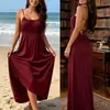 Verão 2026 Novo Europeu e Americano Amazon Transfronteiriço Cordão Caimento Solto Sem Mangas Cor Sólida Vestido Longo, Estilo Casual