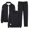 Conjunto esportivo masculino de duas peças com jaqueta cardigã de gola alta, moletom de gola redonda e conjunto de corrida de três peças, tamanho grande, solto e casual para homens
