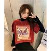 Outono e Inverno Versátil Simples Japonês Vintage Artístico Desenho Animado Estampado Lixado Versátil Solto Emagrecedor Manga Curta Camiseta Ins