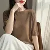 Novedades de Otoño Primera Línea Ropa Lista para Usar Lana Espiga Cuello Redondo Manga Corta Manga de Cinco Puntos Tejido Suéter Delgado Mujer