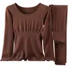 Fábrica de Origem Roupa Térmica Feminina Lã Aquecimento Outono e Inverno Slim Fit Sem Costura Modeladora Conjunto Térmico Top e Calça