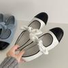 Zapatos Mary Jane de cuero pequeños, elegantes, de estilo francés, con lazo, boca baja, planos, de una sola capa, para mujer, primavera y otoño 2025.