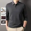 Camiseta Masculina de Manga Longa com Gola de Algodão Casual Respirável Moda Jovem e de Meia-Idade Camisa Polo Business Outono 2024