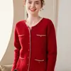 26 Novo Cardigan de Tricô de Caxemira Solto Outono/Inverno para Mulheres, Manga Longa Color Block Engrossado Gola Redonda Estilo Chanel Jaqueta Top