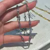 Colar S925 Prata Esterlina Geométrico Indústria Pesada Design de Nicho Simples e Fashionável Estilo Meio Século Vintage Zircônia Corrente para Clavícula