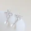 Nafoge Joyería de Plata al por Mayor con Perla de Agua Dulce Natural Pendientes de Pétalo de Plata Moda para Mujer Pendientes de Plata de Ley 925