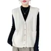 Cárdigan de Punto Trenzado Vintage 100% Lana Pura para Mujer, Cuello en V, Sin Mangas, Chaleco de Punto, Abrigo Suéter Cálido