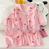 Fábrica de Origen Cardigan de Algodón Nube de Verano Solapa Pijama Manga Corta Pantalones Cortos Ropa de Casa para Mujer Transpirable Estilo Perezoso