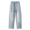 Calça Jeans Outono e Inverno para Meninas 2025 Nova Moda Patchwork Rasgado Dobrado com Forro de Lã Calça Cimitarra Transfronteiriça