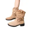 Botas cortas de mujer estilo Martin, forradas de polar, cálidas, nuevo estilo otoño/invierno 2026, talla pequeña, con diseño texturizado de tacón apilado, botas de algodón de caña media con suela gruesa