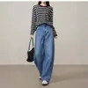 Estiloso! Caimento Relaxado 2026 Primavera Novo Modelo Calça Scimitar Solta Casual Jeans Azul 6207