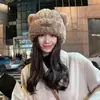 Bonito gorro de felpa estilo oso, versión coreana, para mujer en otoño e invierno, cálido, circunferencia de cabeza grande, protección para las orejas, gorro de punto