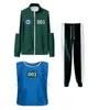 Ropa Deportiva para Niños Otoño Cuello Alto Cremallera Sudadera Verde Oscuro Conjunto de Tres Piezas X-O Chaleco Nuevo