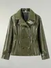 Conjunto de Cuero Brillante Estilo Retro, Modelo Nuevo Transfronterizo Europeo y Americano 2026, Chaqueta de Cuero de Doble Botonadura Ceñida a la Cintura con Minifalda de Cuero del Mismo Color