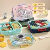 Lancheira estudantil de desenho animado com três compartimentos com tigela de salada para trabalhadores de escritório, lancheira de plástico selada, atacado de fábrica