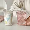 Vaso de Vidrio con Tapa de Cierre y Moño para Niña, Vaso de Vidrio de Aspecto Elegante para Uso Doméstico, Vaso para Leche, Jugo, Café Latte y Bebidas Frías