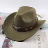 Fedora de lã, chapéu de cowboy, estilo étnico masculino e feminino, chapéu de sol estilo europeu e americano para casais primavera e verão, chapéu de jazz