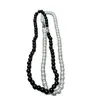 Collar Retro Estilo Neutro Blanco y Negro Alto Brillo Perlas de Imitación con Cuentas Cadena para Clavícula Moda Simple Elegante Hebilla de Lingote