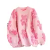 Otoño e Invierno Nuevo Suéter con Osito de Flock y Lazo Tridimensional Estilo Perezoso Suéter Holgado Dulce para Mujer