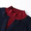 Suéter de Punto de Manga Larga con Bloques de Color y Cuello Alto Falso de Dos Piezas para Mujer, Nuevo Estilo Otoño e Invierno 2026, Top Elegante y Adelgazante