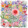 Nuevos stickers decorativos florales de acuarela pintados a mano, 50 piezas, para uso transfronterizo, hechos de material PET transparente, exquisitos stickers florales