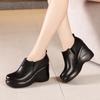 Zapatos muffin para mujer con plataforma impermeable de suela gruesa de terciopelo, zapatos de tacón de cuña profunda, zapatos de cuero de tacón alto de moda simple europea y americana