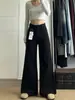 Jeans Feminino Preto de Perna Larga Soltinho Estilo Americano Petite Outono Inverno Novo Cintura Alta Emagrecimento Caimento Levemente Flare Comprimento Total