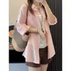 Camisa azul de lino estilo francés para mujer, top de manga larga para el verano con protección solar, chaqueta camisa de algodón y lino estilo casual holgado 'old money'