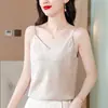 Camisola Elegante e Fashion de Seda para Mulheres, Novo Estilo de Verão, Top Base de Seda Gelada com Decote V em Cetim