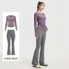 Conjunto de Ropa de Yoga Otoñal con Cuello en V, Diseño Plisado, Corte Ajustado, Estilo Largo y Sensación Ligera para Mujer
