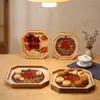 Nuevo Estilo Chino Octagonal Madera Maciza Vidrio Bandeja Estilo Chino Ilustración Propicia Bandeja de Té Sala de Té Juego de Té Descanso para el Té Almacenamiento Plato Decorativo Pequeño