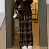 Calça de Moletom Forrada Retro de Altura Pequena Prellis Feminina Outono e Inverno Cintura Alta Tubo Reto marrom 145 Usar Calça de Perna Larga