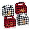 Dd071 Amazon Transfronterizo Copo de Nieve Navideño Reno Navideño Raya Cuadros Rojos y Blancos Bolsa de Regalo de Cartón Blanco